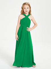 Junior Bridesmaid Dresses Grecian Neckline Floor Length Emerald