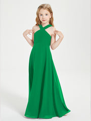 Junior Bridesmaid Dresses Grecian Neckline Floor Length Emerald