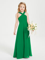 Junior Bridesmaid Dresses Grecian Neckline Floor Length Emerald