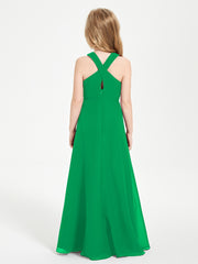 Junior Bridesmaid Dresses Grecian Neckline Floor Length Emerald