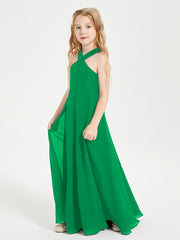 Junior Bridesmaid Dresses Grecian Neckline Floor Length Emerald