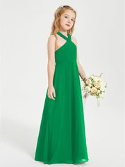 Junior Bridesmaid Dresses Grecian Neckline Floor Length Emerald
