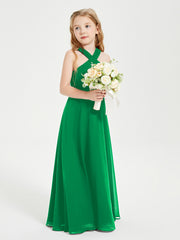 Junior Bridesmaid Dresses Grecian Neckline Floor Length Emerald