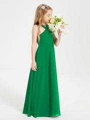 Junior Bridesmaid Dresses Grecian Neckline Floor Length Emerald