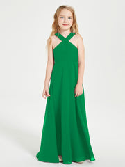 Junior Bridesmaid Dresses Grecian Neckline Floor Length Emerald