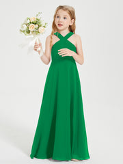 Junior Bridesmaid Dresses Grecian Neckline Floor Length Emerald