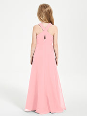 Junior Bridesmaid Dresses Grecian Neckline Floor Length Flamingo