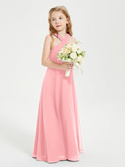 Junior Bridesmaid Dresses Grecian Neckline Floor Length Flamingo