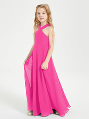 Junior Bridesmaid Dresses Grecian Neckline Floor Length Fuchsia
