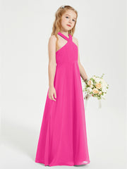 Junior Bridesmaid Dresses Grecian Neckline Floor Length Fuchsia