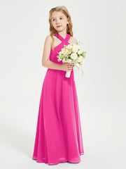 Junior Bridesmaid Dresses Grecian Neckline Floor Length Fuchsia