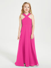 Junior Bridesmaid Dresses Grecian Neckline Floor Length Fuchsia