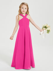 Junior Bridesmaid Dresses Grecian Neckline Floor Length Fuchsia