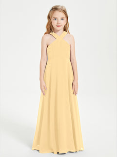 Junior Bridesmaid Dresses Grecian Neckline Floor Length Gold