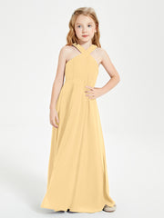 Junior Bridesmaid Dresses Grecian Neckline Floor Length Gold