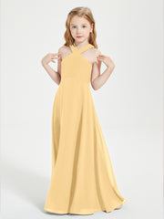 Junior Bridesmaid Dresses Grecian Neckline Floor Length Gold