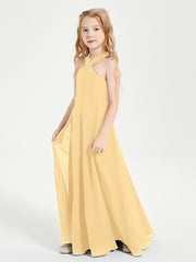 Junior Bridesmaid Dresses Grecian Neckline Floor Length Gold
