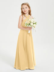 Junior Bridesmaid Dresses Grecian Neckline Floor Length Gold