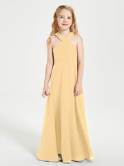Junior Bridesmaid Dresses Grecian Neckline Floor Length Gold