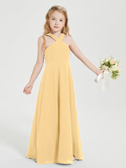 Junior Bridesmaid Dresses Grecian Neckline Floor Length Gold