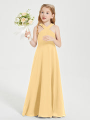 Junior Bridesmaid Dresses Grecian Neckline Floor Length Gold