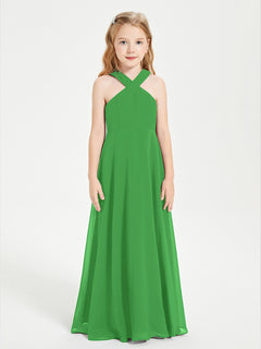 Junior Bridesmaid Dresses Grecian Neckline Floor Length Green