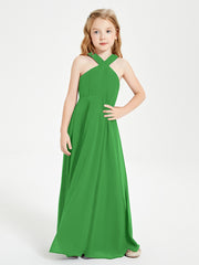 Junior Bridesmaid Dresses Grecian Neckline Floor Length Green