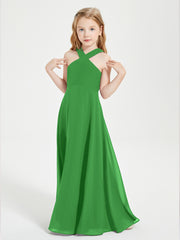 Junior Bridesmaid Dresses Grecian Neckline Floor Length Green