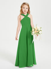 Junior Bridesmaid Dresses Grecian Neckline Floor Length Green