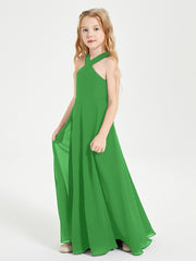 Junior Bridesmaid Dresses Grecian Neckline Floor Length Green