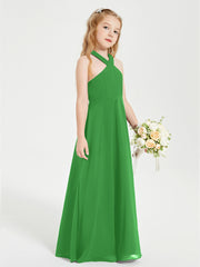 Junior Bridesmaid Dresses Grecian Neckline Floor Length Green