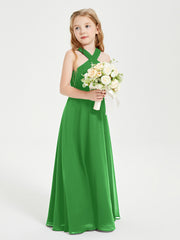 Junior Bridesmaid Dresses Grecian Neckline Floor Length Green