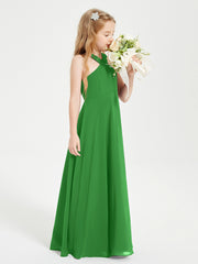 Junior Bridesmaid Dresses Grecian Neckline Floor Length Green