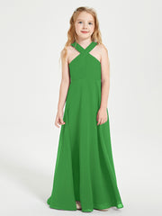 Junior Bridesmaid Dresses Grecian Neckline Floor Length Green