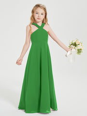Junior Bridesmaid Dresses Grecian Neckline Floor Length Green