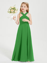 Junior Bridesmaid Dresses Grecian Neckline Floor Length Green