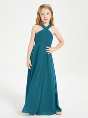 Junior Bridesmaid Dresses Grecian Neckline Floor Length Ink Blue