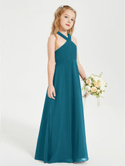 Junior Bridesmaid Dresses Grecian Neckline Floor Length Ink Blue