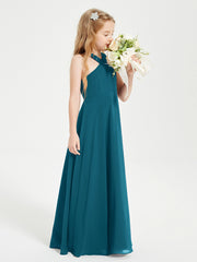 Junior Bridesmaid Dresses Grecian Neckline Floor Length Ink Blue