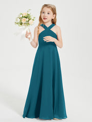 Junior Bridesmaid Dresses Grecian Neckline Floor Length Ink Blue
