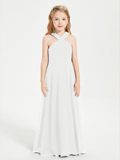 Junior Bridesmaid Dresses Grecian Neckline Floor Length Ivory