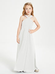 Junior Bridesmaid Dresses Grecian Neckline Floor Length Ivory