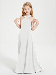 Junior Bridesmaid Dresses Grecian Neckline Floor Length Ivory