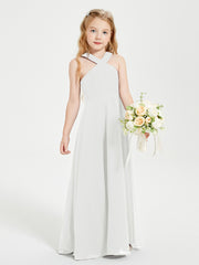 Junior Bridesmaid Dresses Grecian Neckline Floor Length Ivory