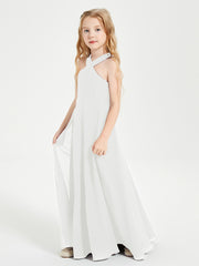 Junior Bridesmaid Dresses Grecian Neckline Floor Length Ivory