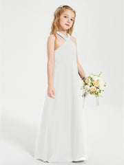 Junior Bridesmaid Dresses Grecian Neckline Floor Length Ivory