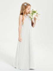 Junior Bridesmaid Dresses Grecian Neckline Floor Length Ivory