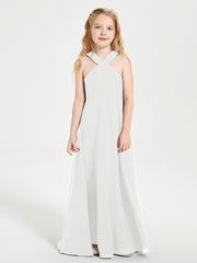 Junior Bridesmaid Dresses Grecian Neckline Floor Length Ivory