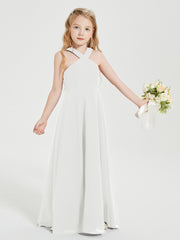 Junior Bridesmaid Dresses Grecian Neckline Floor Length Ivory