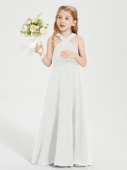 Junior Bridesmaid Dresses Grecian Neckline Floor Length Ivory
